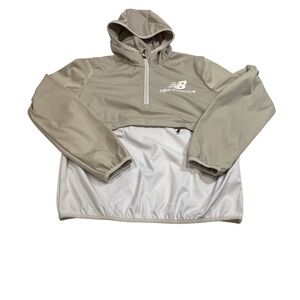 New Balance Womens Half Zip Hooded Windbreaker Tan White Jacket Size M